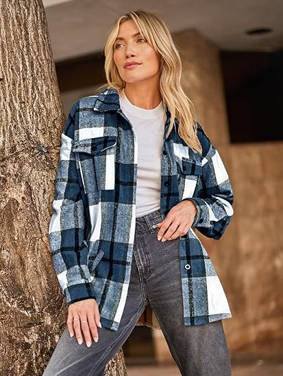 AUTOMET Womens Flannel Plaid Shackets Jackets 2024 Long Sleeve Shirts Tops Fashion Corduroy Winter Clothes with Pockets