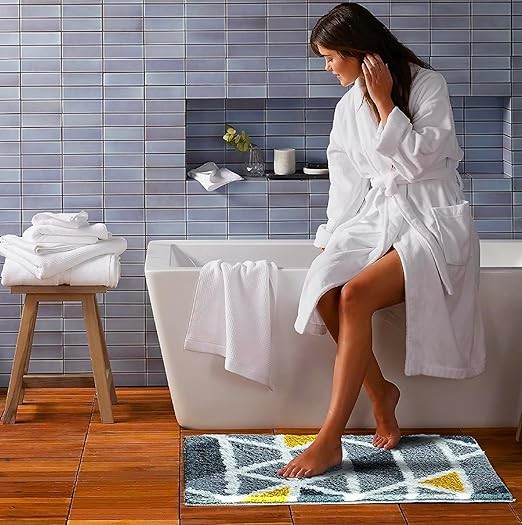 Roseate Mosaic Super Soft (40x60 cm) Microfibre 2000 GSM Bath Mat Super Absorbent Anti-Skid Door Mats for Home/Bathroom Mat/Bedroom/Kitchen/Floor Mat (Grey) Pack of 1