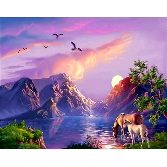 51buyoutgo Sunset Landscape Cross Stitch Kits for Adults, 11 ct Easy Funny Pre Printed Stamped Counted Cross Stitch Patterns Kits for Adults Beginners Kids, Embroidery Starter Kits for Beginners