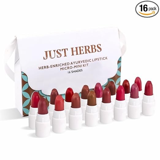 Just Herbs Ayurvedic Creamy Matte Micro Mini Lipstick Kit Lip Hydrating & Moisturizing, Lipsticks for Women Suitable All Indian Tones (Pack of 16)