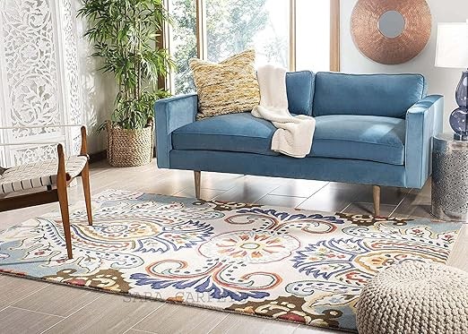 Sara Carpets Export Quality Tuffted Blended Pure Woollen Thick Geometrical Carpet for Living Room Bedroom Size 4 x 6 feet (120X180 Cm) Multi, Rectangular