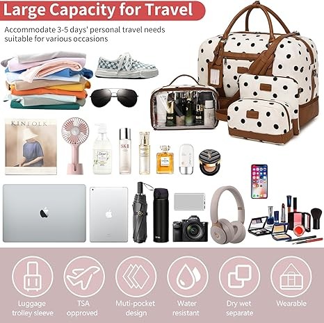 Wogarl Weekender Bags for Women Large Overnight Bag Weekend Travel Duffel Bag Carry on Shoulder with Shoe Compartment Canvas Toiletry Bag Tote with Trolley Sleeve for Travel Business Gym,Leopard