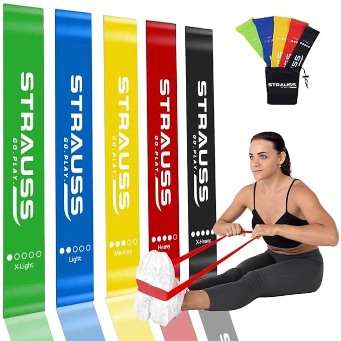 Strauss Natural Latex Resistance Loop Bands | Smell-Free & Skin Friendly | Useful for HIPS, Arms & Legs Workouts. Tear Resistant & Anti-Slip | Theraband for Fitness & Toning.