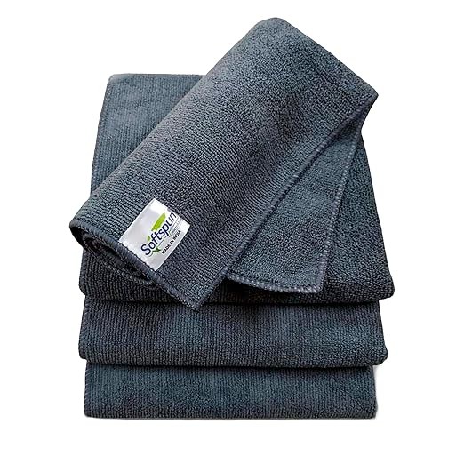 SOFTSPUN Microfiber Cloth - 4 pcs - 40x40 cms - 340 GSM Grey! Thick Lint & Streak-Free Multipurpose Cloths - Automotive Microfibre Towels for Car Bike Cleaning Polishing Washing & Detailing.…