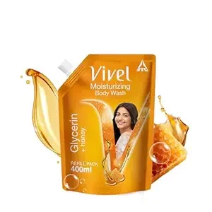 Vivel Body Wash, Glycerin and Honey, Moisturizing Shower Gel, 400ml Liquid Refill Pouch Pack, for Women and Men, for Glowing and Moisturised Skin Refill Pouch, All Skin Types