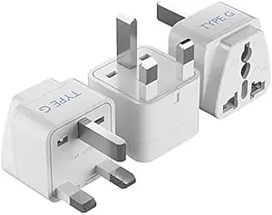 Ceptics UK Adapter for Indian Pins, India to UAE, Hong Kong, Dubai, UK Adapter Plug - Type G Adapter - Perfect for Laptop, Camera, Chargers - CE - RoHS - 3 Pack -White- 5 Years Warranty