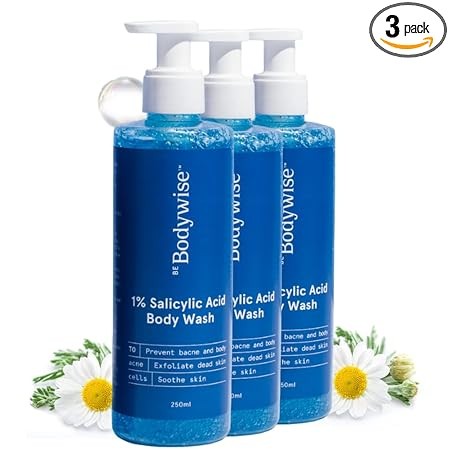 Be Bodywise 1% Salicylic Acid Body Wash 750ml | Helps to Prevent Body Acne & Cleanse Skin | Paraben and SLS free | Pack of 3