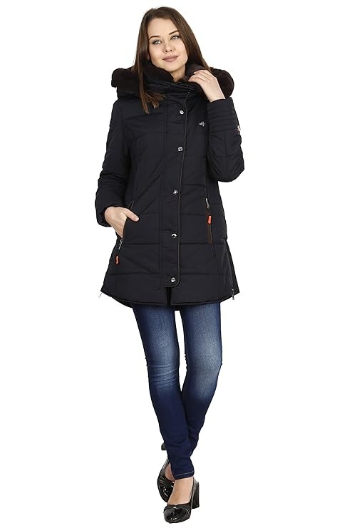 HIVER Women's Nylon Jacket Water Proof Full-Sleeved Winter Jacket with Hood for Minus Degree