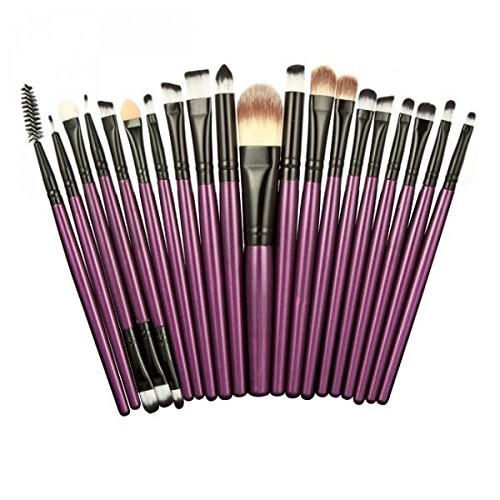 Anbau Women Pro Makeup Beauty Cosmetic Tools Makeup Brush Holder White + Set of 20PCS Face Foundation Eye Lip Beauty Makeup Brushes Purple Black