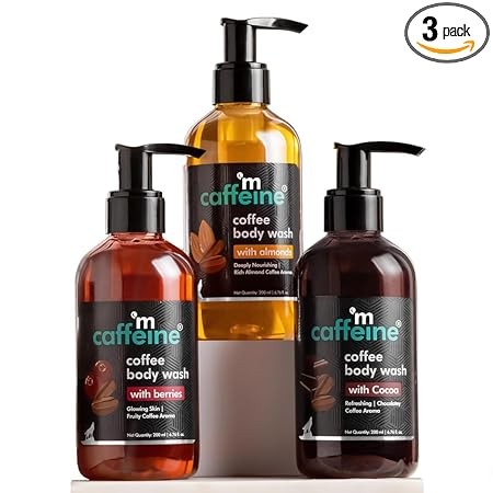 mCaffeine Coffee Body Washes for Men & Women| For Tan Removal & Deep Cleansing | Assorted Value Pack Combo | Contains 3 Shower Gels in Energizing Aroma of Berry, Almond & Cocoa | Pack of 3 | 600ml