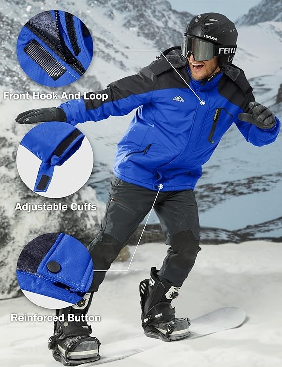 MAGCOMSEN Men's Winter Coats Waterproof Ski Snow Jacket Warm Fleece Parka Raincoats With Multi-Pockets