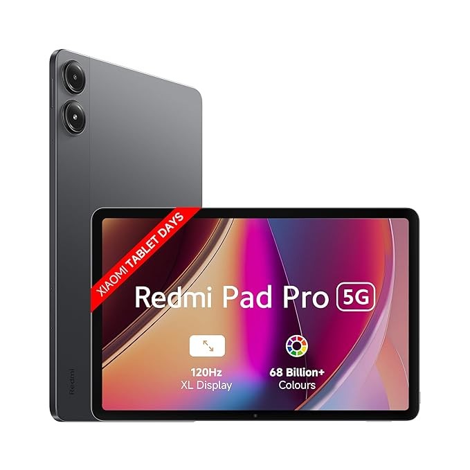 Redmi Pad Pro 5G |Snapdragon 7s Gen 2|30.7cm(12.1") Tablet|33+ Days Standby| 10000mAh|HyperOS|8GB, 256GB|Quad Speakers |Wi-Fi 6 + 5G |Graphite Grey