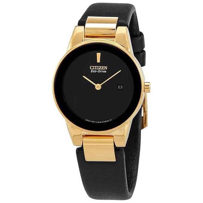 Citizen Women Eco-Drive Black Dial Black Leather Ladies Analog Watch Ga1052-04E