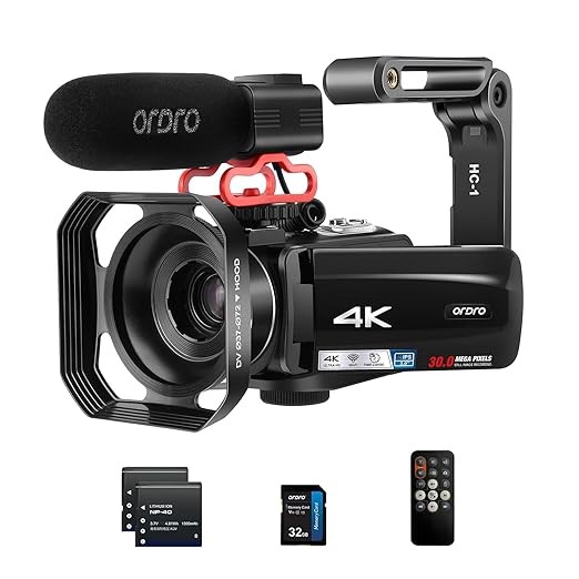 ORDRO 4k Video Camera Camcorder for Vlogging 10X Optical Zoom 100X Intelligent Zoom