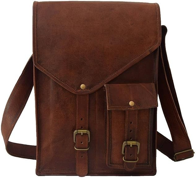 11" Leather Messenger Crossbody Bag, Ipad Case Office Gift For Men Shoulder Bag