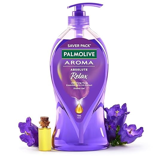 Palmolive Aroma Absolute Relax Body Wash For Women & Men, 750Ml Shower Gel Single Pump Bottle, 100% Natural Ylang Ylang Essential Oil & Iris Extracts For A Soft And Smooth Skin, Ph Balanced Bodywash