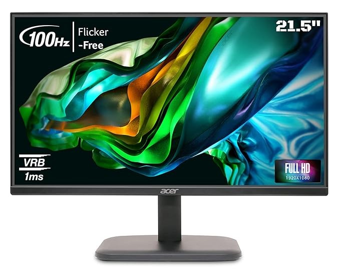 Acer EK220Q 21.5 Inch (54.61 cm) Full HD (1920x1080) Pixels VA Panel LCD Monitor with LED Back Light I 1 MS VRB, 100Hz Refresh I 250 Nits I HDMI & VGA Ports with HDMI Cable I Eye Care Features (Black)