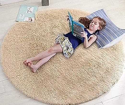 Banchmark Home Furnishings Extra Soft Round Rug Carpet for Bedroom Drawing roomFluffy Circle Rug for Kids Room,Shaggy Throw Rug for Nursery Room Plain 2inch Piles Hight