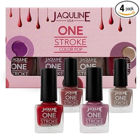 Jaquline USA One Stroke 4 In 1 Nail Kit, Long Lasting, Chip Resistant, Vegan, Quick Dry & Cruelty-Free Glossy Finish Nail Paint- 20Ml