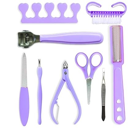 Hair Line Professional Manicure/Pedicure Nail and Foot Care Tool Kit for Men and Women Home, Travel and Saloon Use_9Pcs_Purple