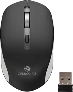 ZEBRONICS ZEB-JAGUAR Wireless Mouse, 2.4GHz with USB Nano Receiver, High Precision Optical Tracking, 4 Buttons, Plug & Play, Ambidextrous, for PC/Mac/Laptop (Black+Grey)