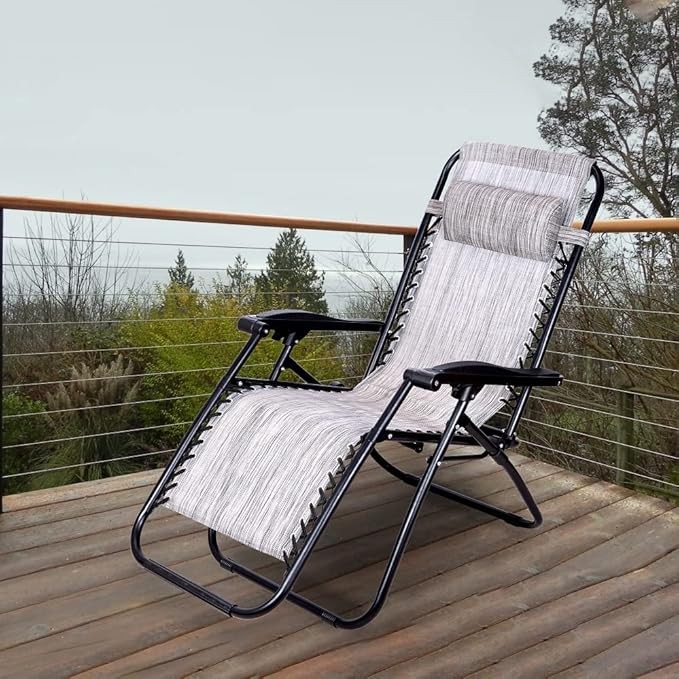 ginoya brothers Outdoor Adjustable Zero Gravity Folding Reclining Lounge Chair for Garden, Pool Side Recreation, Home and Office Lunch Break, for Outdoor and Indoor. (Grey Denim)