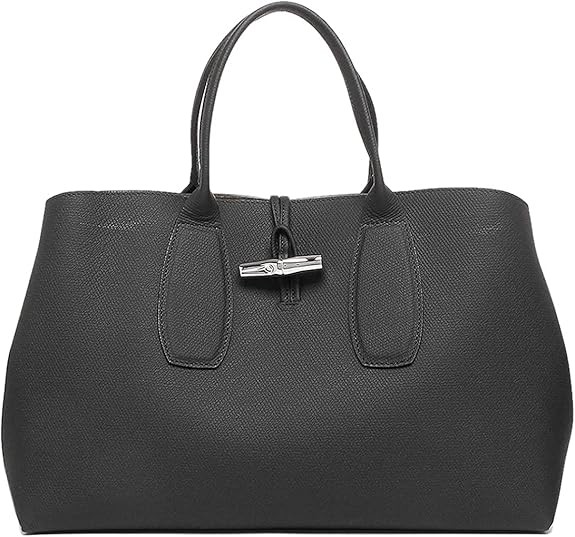 Longchamp Large 'Roseau' Leather Top handle Shoulder Tote Handbag, Black